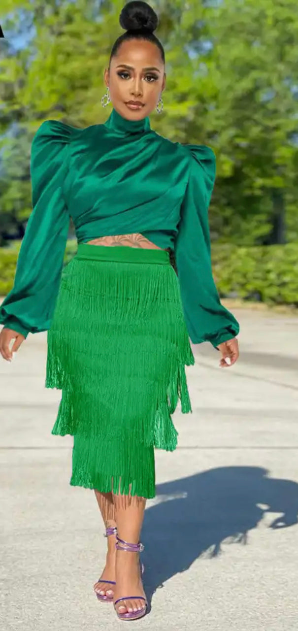 Green Fringe Skirt – The S Label Boutique