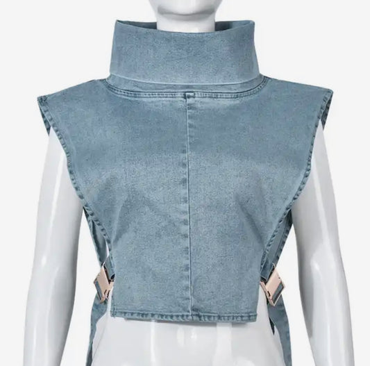 Denim pullover Mock Vest