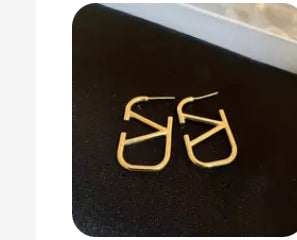 Gold Rectangular V Earrings