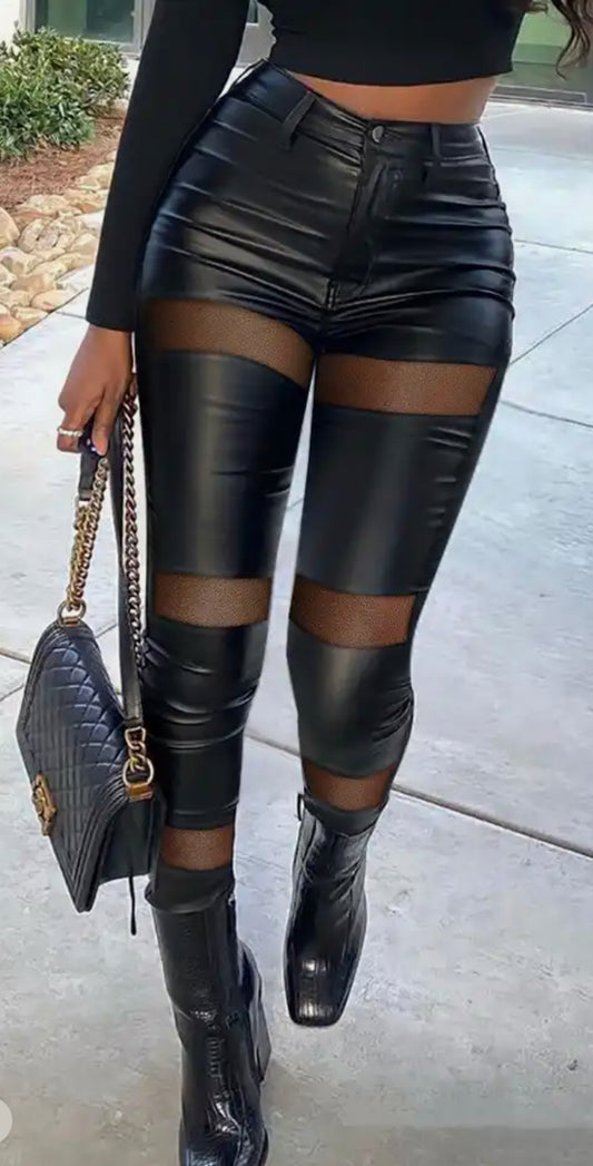 Black Mesh & Leather Pants