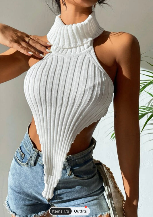 White Ribbed Halter Top