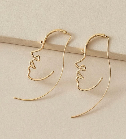 Gold Hollow Face Earrings